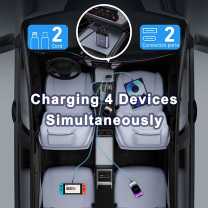120/66W 4 in 1 Retractable Car Charger Mobile Phone USB PD Type C Cable for Iphone Fast Charge Cord Cigarette Lighter QC Adapter