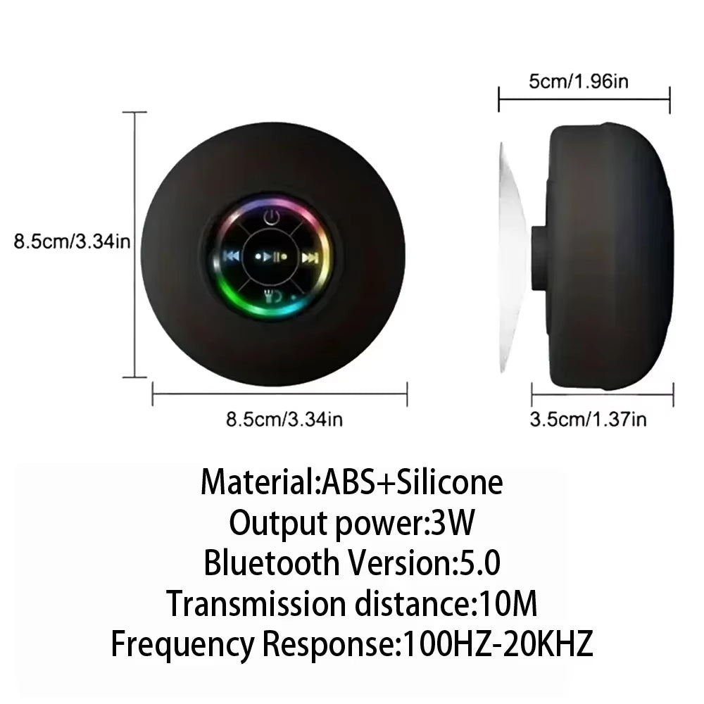Mini Stereo Sound Speaker LED IPX4 Waterproof Loudspeaker Portable Wireless Bluetooth Speaker Outdoor Bathroom Large Suction Cup