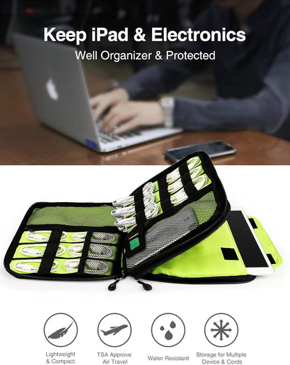 Large Electronics Organizer, 11" Travel Cord Organizer, Large Cable Bag, Tech Bag for Cable Storage/Cord Storage/Ipad Pro(Up to 11")/Wallcharger/Electronic Accessories