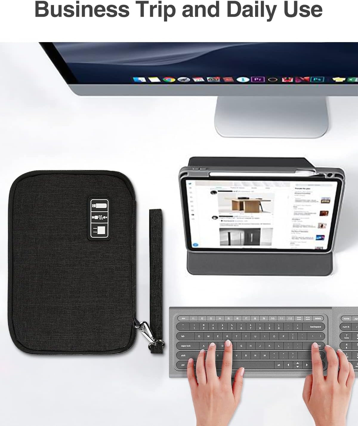 Large Electronics Organizer, 11" Travel Cord Organizer, Large Cable Bag, Tech Bag for Cable Storage/Cord Storage/Ipad Pro(Up to 11")/Wallcharger/Electronic Accessories