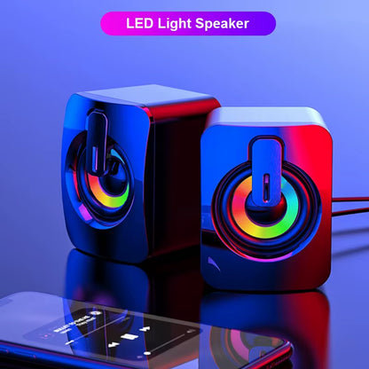 Computer Speakers PC Sound Box HIFI Stereo Microphone USB Wired with LED Light for Desktop Computer