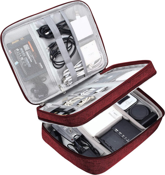 Electronic Bag Travel Cable Accessories Bag Waterproof Double Layer Electronics Organizer Portable Storage Case for Cable, Cord, Charger, Phone, Adapter, Power Bank, Kindle, Hard Drives