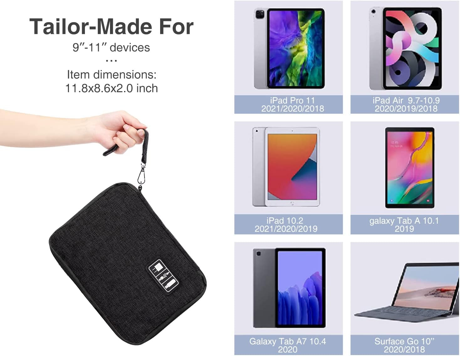 Large Electronics Organizer, 11" Travel Cord Organizer, Large Cable Bag, Tech Bag for Cable Storage/Cord Storage/Ipad Pro(Up to 11")/Wallcharger/Electronic Accessories