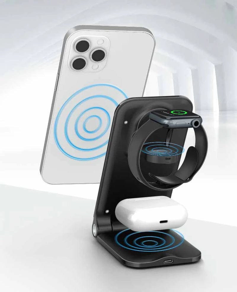 Compact Stand-Up Triple Wireless Charging Dock