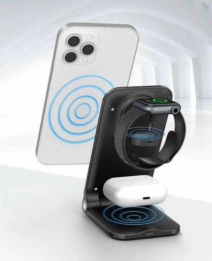 Compact Stand-Up Triple Wireless Charging Dock